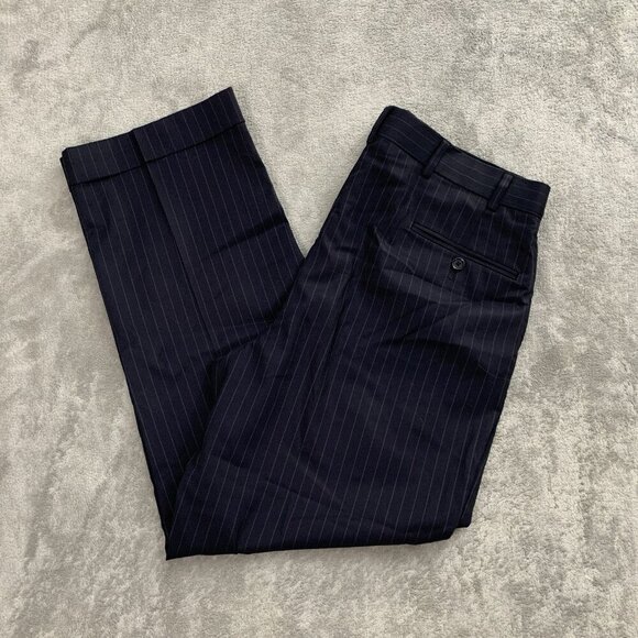 Brooks Brothers Pants Mens 34x27” Blue Pinstripe Straight Wool Cuffed Casual - Picture 1 of 13